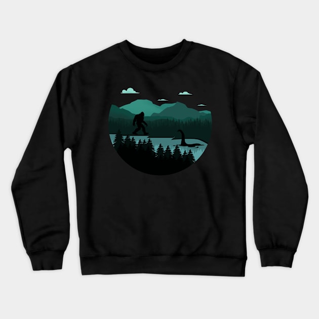 Bigfoot and the Lochness monster t-shirt Crewneck Sweatshirt by jennydesigns